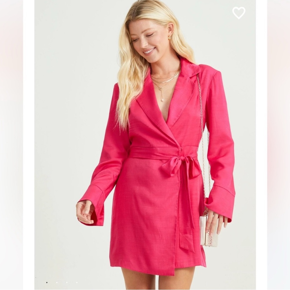 Altar'd State Fuchsia Hot Pink Satin Blazer Mini Dress NWT